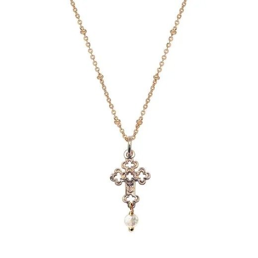 Mirabelle 淡水珍珠和花丝十字念珠项链