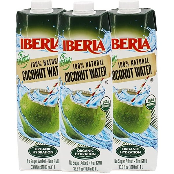100% Pure Organic Coconut Water, 1 Liter (Pack of 3)