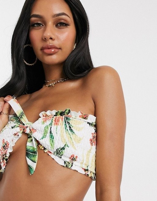 Unique 21 Tropical Shirred Bandeau Bikini Top | ASOS