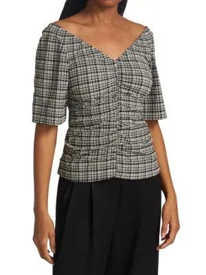 Ruched Gingham Check Blouse