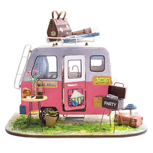 Mini DIY House Kit-Woodcraft Construction Kit-Wooden Model Building Set-Mini House Crafts-Creative Birthday for Boys Girls Women and Friends(Camper)