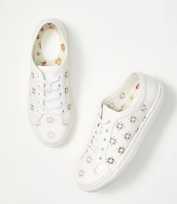 Perforated Floral Lace Up Sneakers