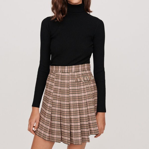 119JILO Pleated plaid kilt-style skirt