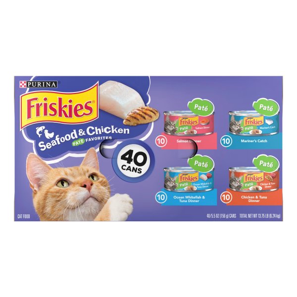 Pate Favorites Seafood and Chicken Wet Canned Cat Food Variety Pack, 5.5 oz., Count of 40