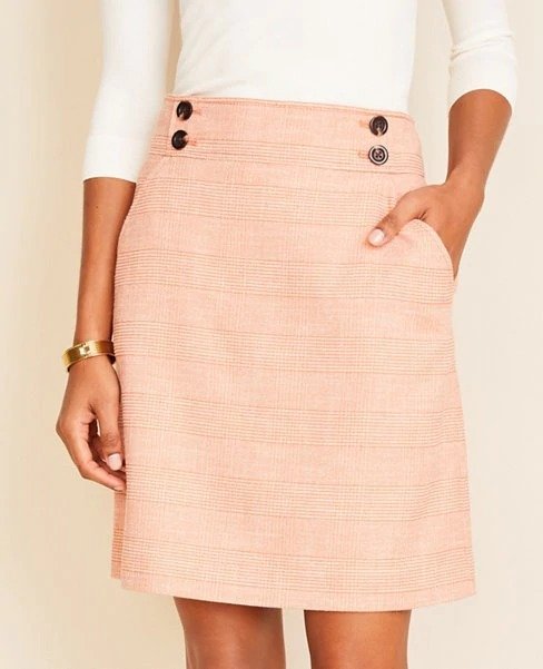 Plaid Button Waist Pocket Skirt | Ann Taylor