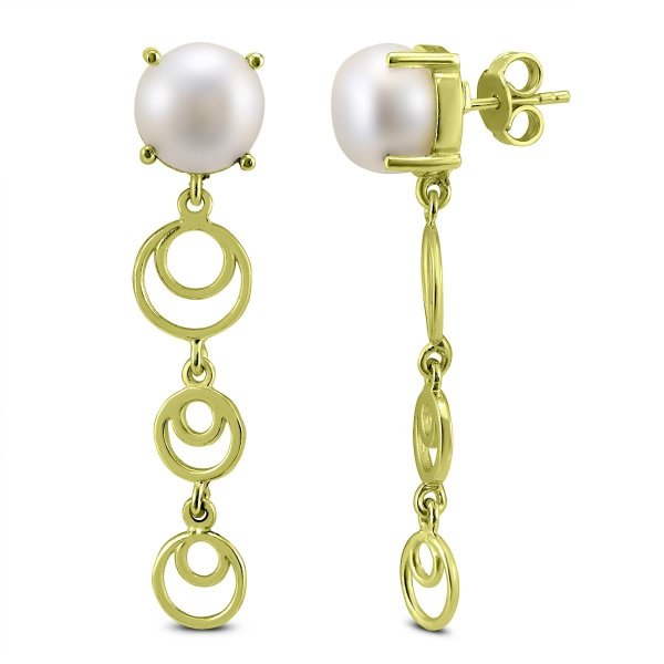 Freshwater Cultured Pearl Drop Earrings in Gold Plated .925 Sterling Silver