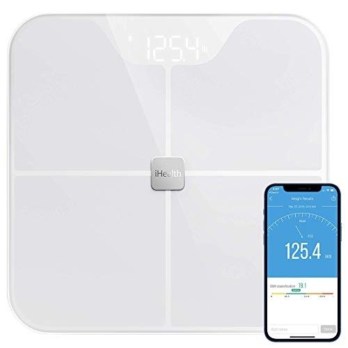 Nexus Body Fat Scale Smart BMI Scale Digital Bathroom Bluetooth Weight Scale, Body Composition Analyzer with Tempered Glass Platform, Large LED Backlit with Smartphone App, 400 lbs - White