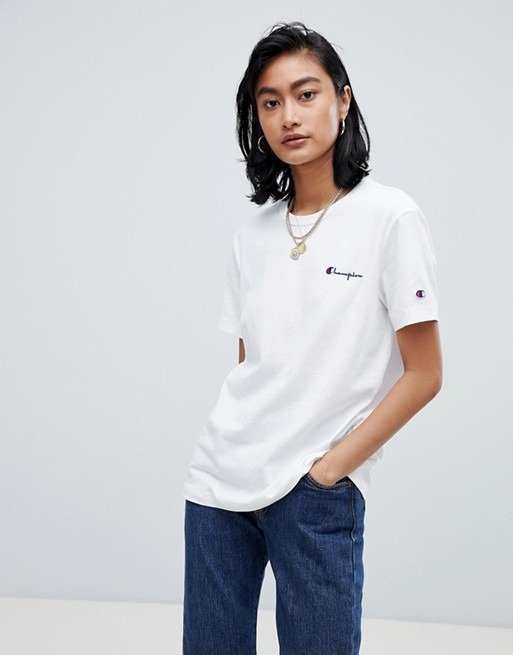 Champion Relaxed T-Shirt With Small Script Logo at asos.com
