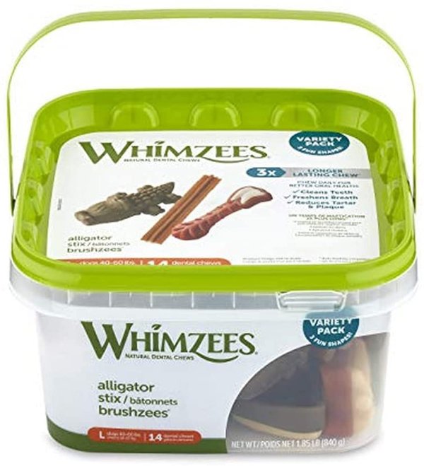 Whimzees Variety Container Natural Dental Dog Treats, Large (40-60 lb Dogs)