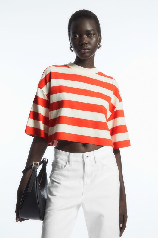 THE HIGH LINE T-SHIRT - WHITE / ORANGE / STRIPED - Tops - COS