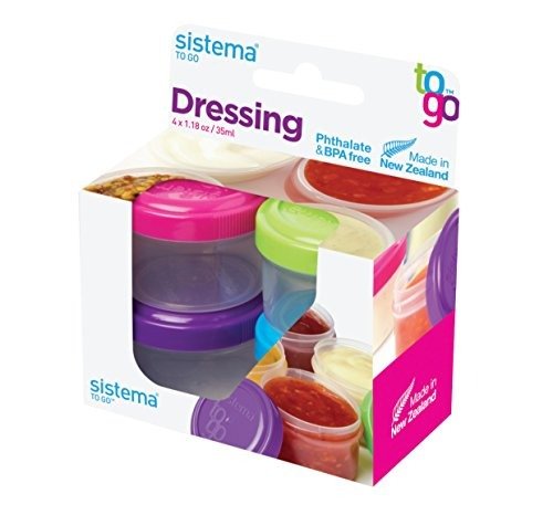 Sistema To Go Collection Dressing Food Storage Containers, 1.1 Ounce, Assorted Colors, Set of 4