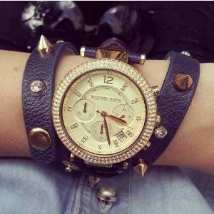 Michael Kors Parker Chronograph Gold-tone Navy Leather Ladies Watch MK2280