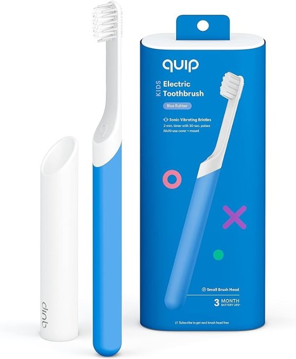 Kids Electric Toothbrush - Sonic Toothbrush with Small Brush Head, Travel Cover & Mirror Mount, Soft Bristles, Timer, and Rubber Handle - Blue