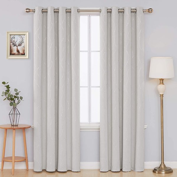 Blackout Curtains and Drapes Wave Line with Dots Printed Room Darkeing Curtains for Living Room 52 x 84 Inch Cream 2 Panels