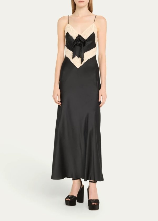 Serita Lace-Trim Silk Maxi Slip Dress
