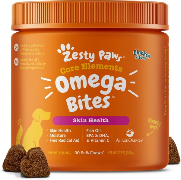 Omega Bites Skin & Coat Support Chicken Flavor Soft Chews Dog Supplement, 90 count - Chewy.com