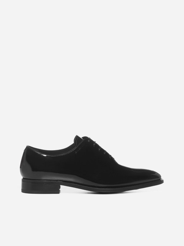 Logo patent leather oxford shoes
