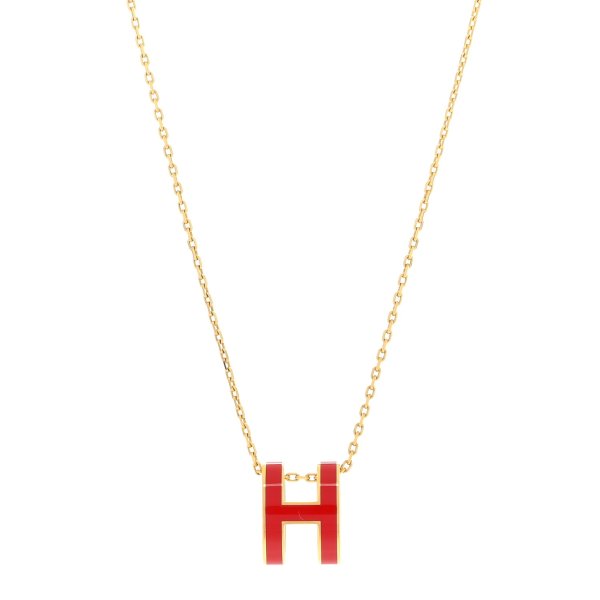 Lacquered Gold Pop H Pendant Necklace Rouge Vif