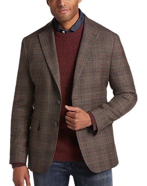 Modern Fit Wool Sport Coat, Brown Plaid - Men's Sale | Men's Wearhouse