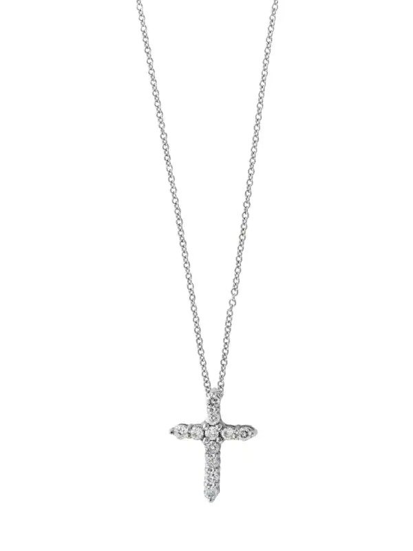 Super Buy White Gold and Damonds Cross Pendant Necklace