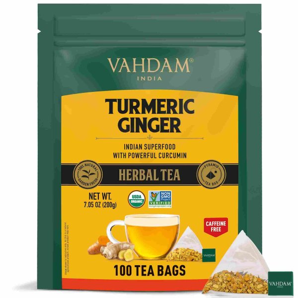 Turmeric Ginger Herbal Tea Tisane, 100 Count