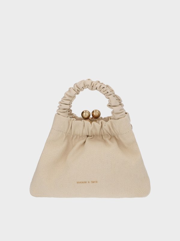 Eve Ruched-Handle Trapeze Bag - Beige