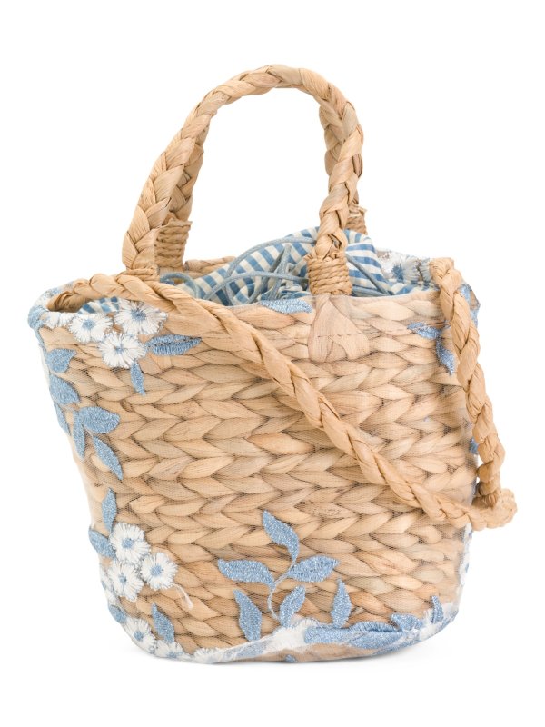 Floral Decal Straw Tote