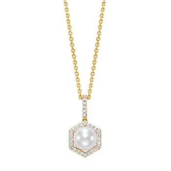 Cultured 7.5-8mm Pearl & Diamond 14kt Yellow Gold Pendant
