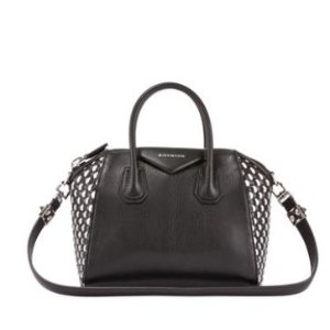 Givenchy	Antigona Woven Leather Satchel Bag, Black/White @ Bergdorf Goodman
