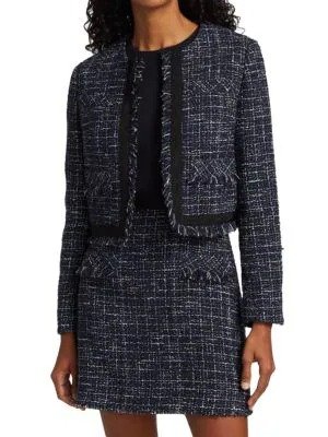 Cropped Open-Front Tweed Jacket