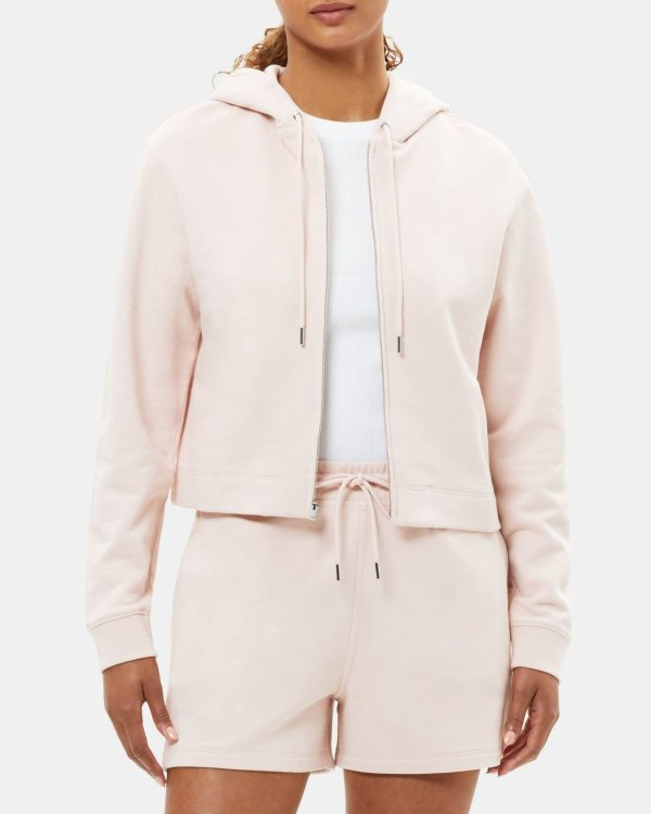 Cropped Zip Hoodie in Cotton Terry