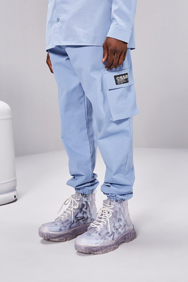 Cargo Trousers With Woven Tab Detail | boohooMAN