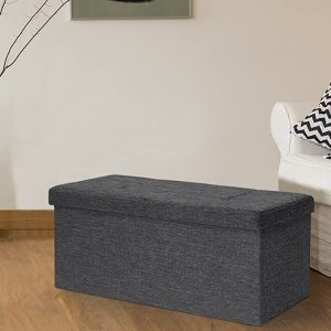 Otto & Ben Folding Toy Box Chest with Smart Lift Top Linen Fabric Ottomans Bench Foot Rest