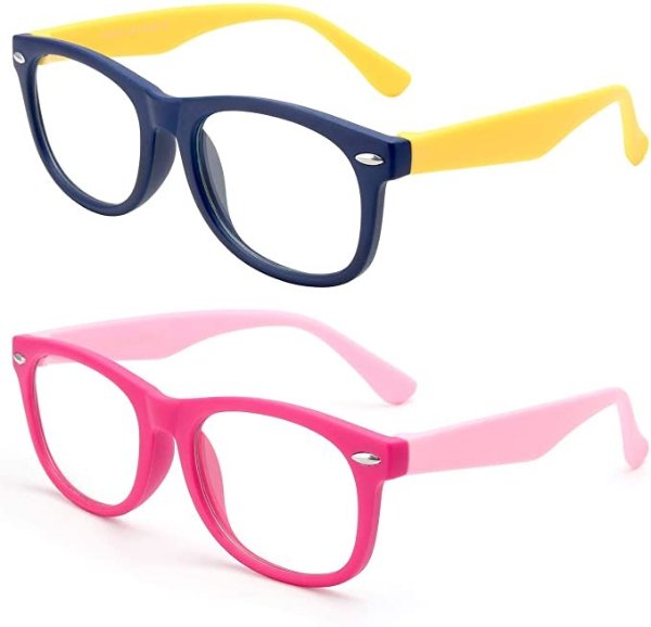 2 Pack Kids Blue Light Blocking Glasses Girls & Boys Age 3-15, Anti Glare & UV, Computer Gaming Screen Eyeglasses