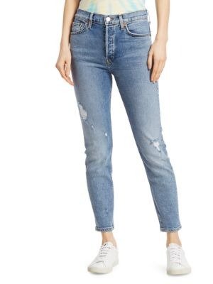 - High Rise Ankle Crop Skinny Jeans