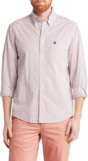 Windowpane Plaid Button-Down Cotton Poplin Shirt