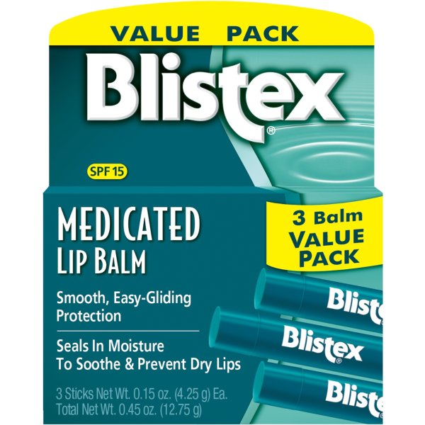 Medicated Lip Balm SPF 15, 3 Sticks per Pack