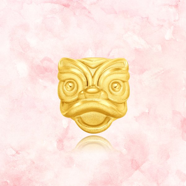 999 Pure 24k Gold Handsome Dancing Lion Head Beads Charm