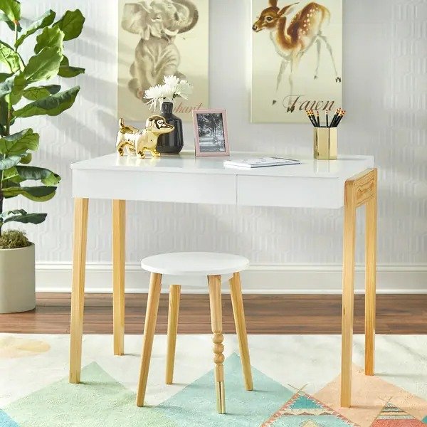 Simple Living Riley Desk and Stool Set - White