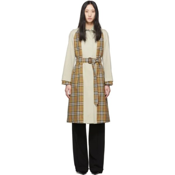 - Beige Check Guiseley Trench Coat