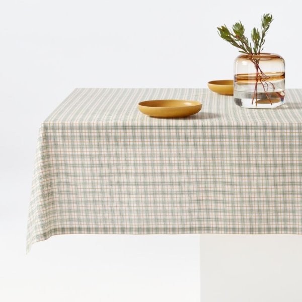 Esner 60"x120" Green Grid Tablecloth + Reviews | Crate & Barrel