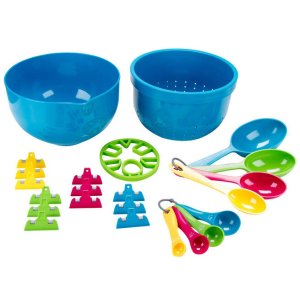Dash 23-Piece Kitchen Set - Mixing Bowl, Strainer, Measuring Scoops, Trivet, Clips