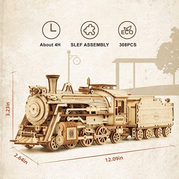 3D Wooden Puzzle Craft Kits Scale Model Car Kit for Adults and Kids 1:80 Scale Model Prime Steam Express