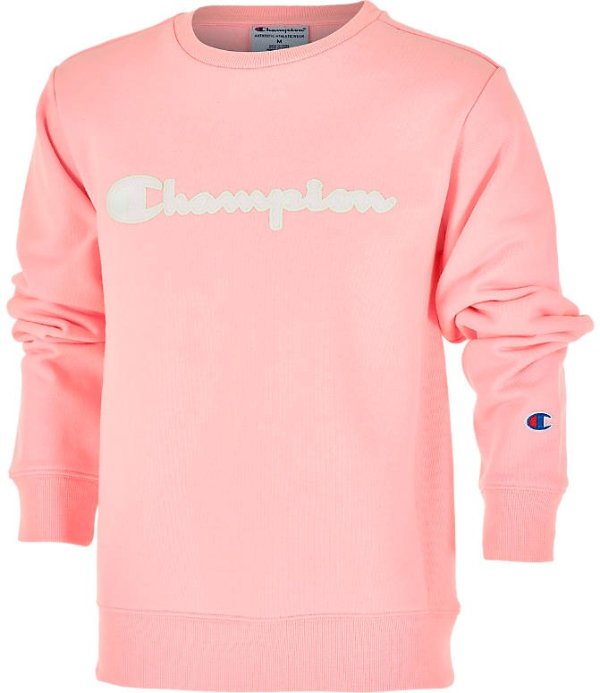 Girls' Champion Premium Fleece Script Logo Crewneck Sweatshirt