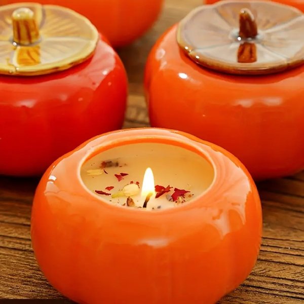 1pc Persimmon Shape Candle, Aromatic Candles In Glass Jars Gift Box Scented Candles, New Year Decor ,Retro Chinese Style Aromatherapy Candles With Cute Persimmon Shape Scented Candles