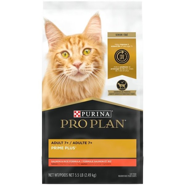 PURINA PRO PLAN Adult 7+ Salmon & Rice Formula Dry Cat Food, 5.5-lb bag - Chewy.com