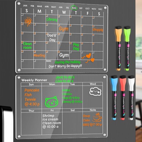KAQUBE 磁吸式冰箱日历计划表2件套 12"x16" 配5支笔
