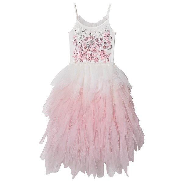 White and Pink Wild Rose Embellished Long Tulle Dress | AlexandAlexa