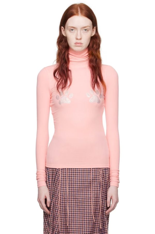 粉色晶饰高领衫