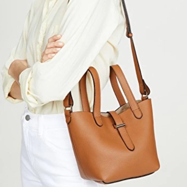 Thela Mini Shopper Tan Brown Leather Cross Body Bag for Women